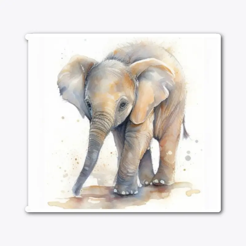 Digital Watercolor Baby Elephant