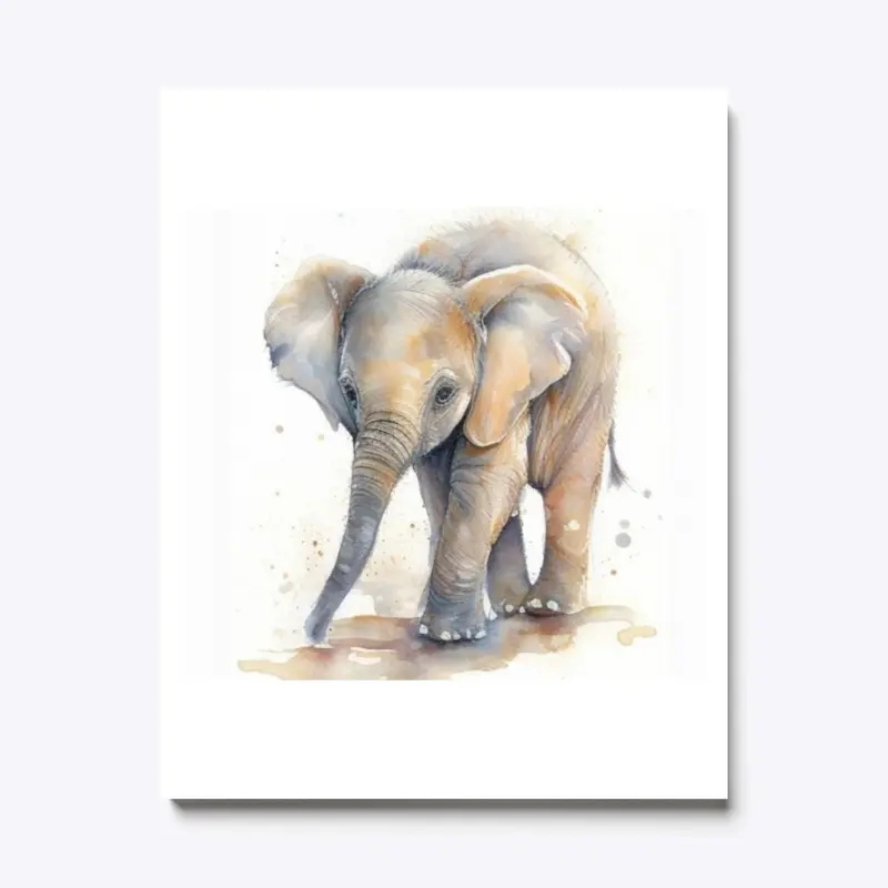 Digital Watercolor Baby Elephant